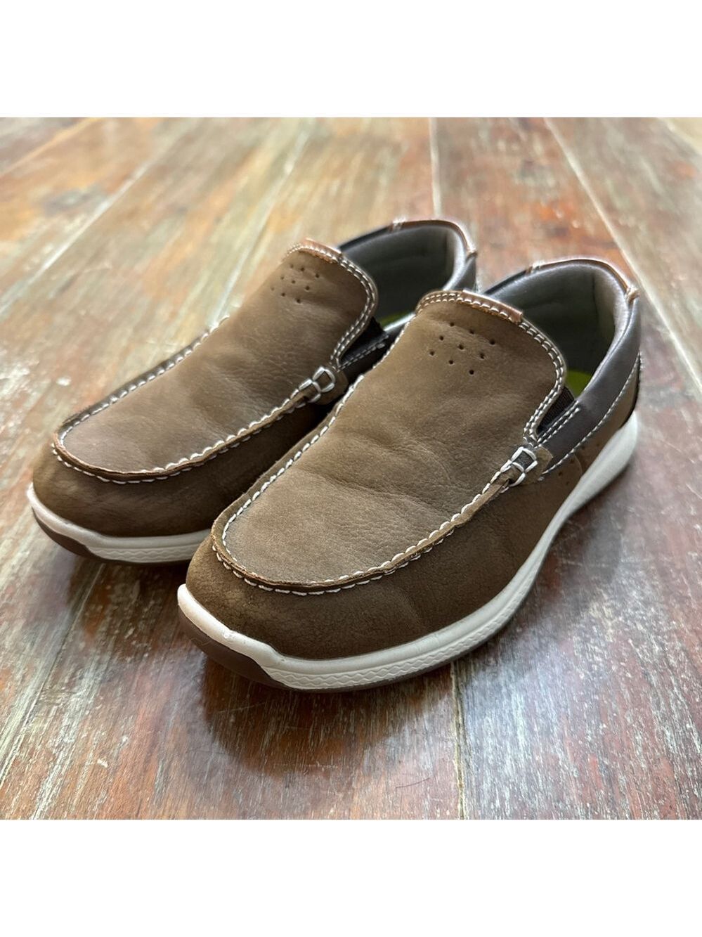 Florsheim Brown White Slip On Loafers Comfortech Little Boy Size 1